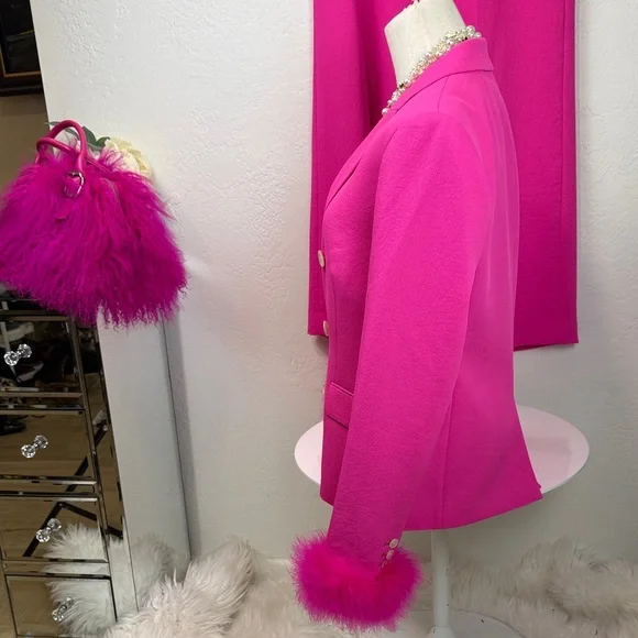 J. Crew Fuchsia Pink Parke Blazer with Custom Feather Trim Size 6 - Picture 3 of 14